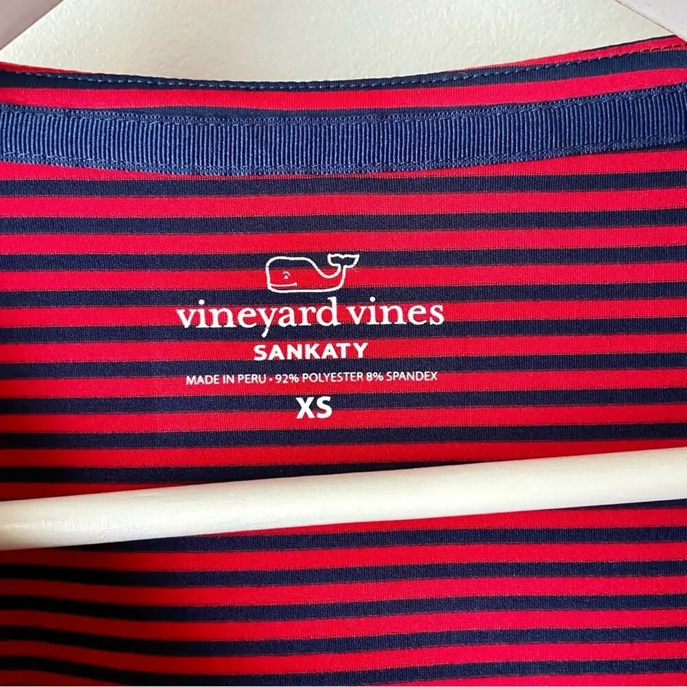 Vineyard Vines Sankaty Blue And Red Striped Long-Sleeve Dress Size XS
